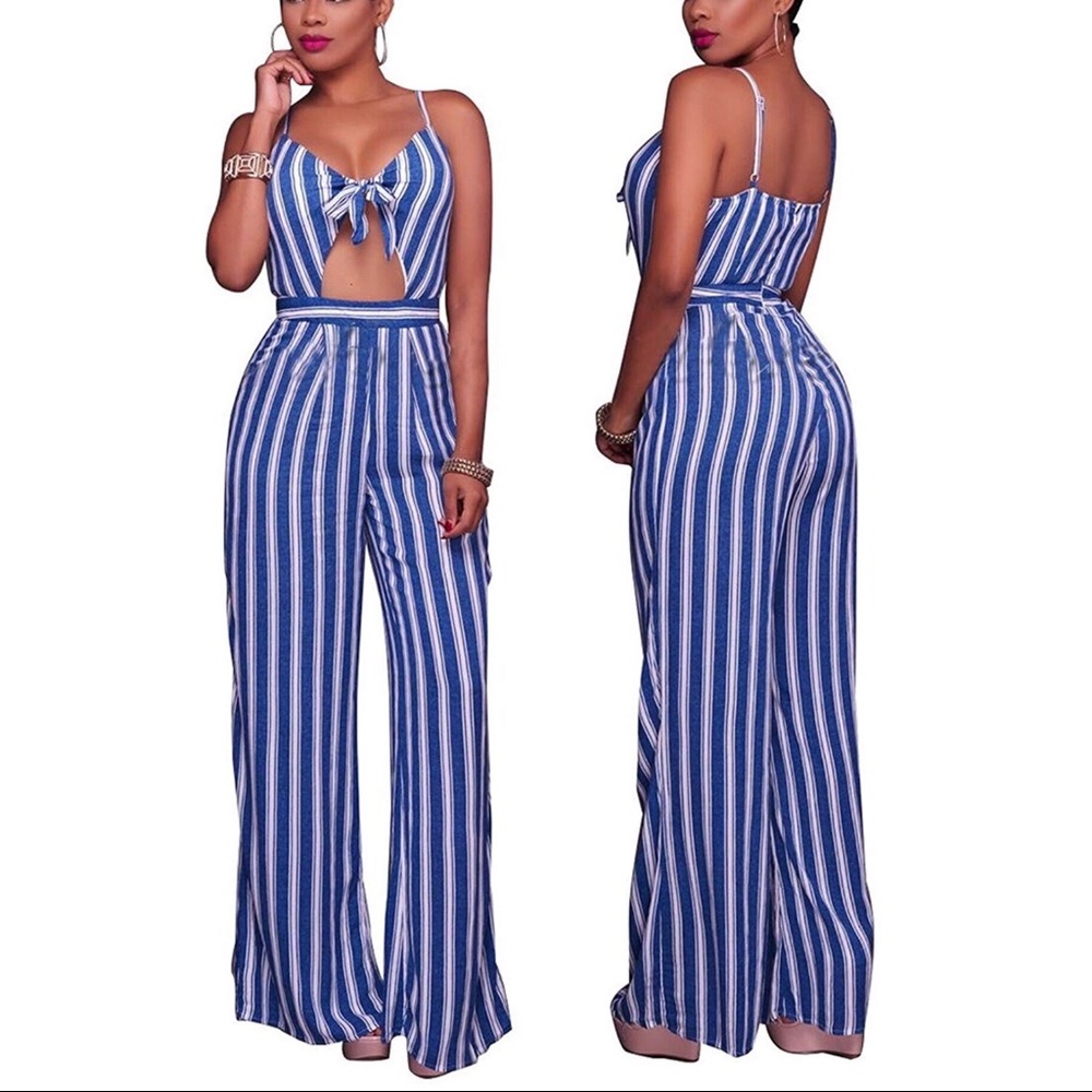 Size small tie bow front striped jumpsuit